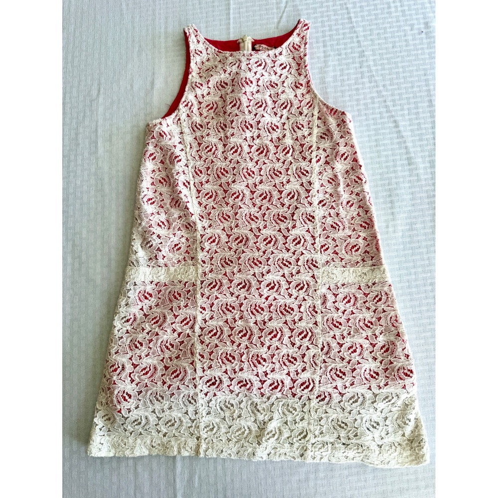 Ruby & Bloom Girls Red Cream Floral Lace Sleeveless Shift Dress Size 10